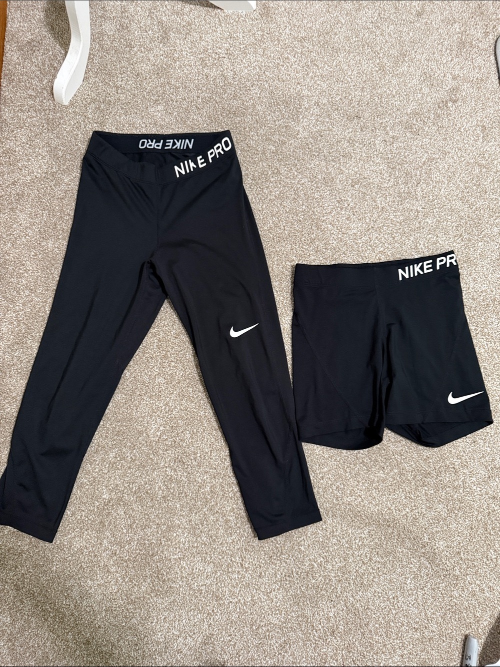Nike Black Pro Leggings and Bike Shorts Set with White Swoosh